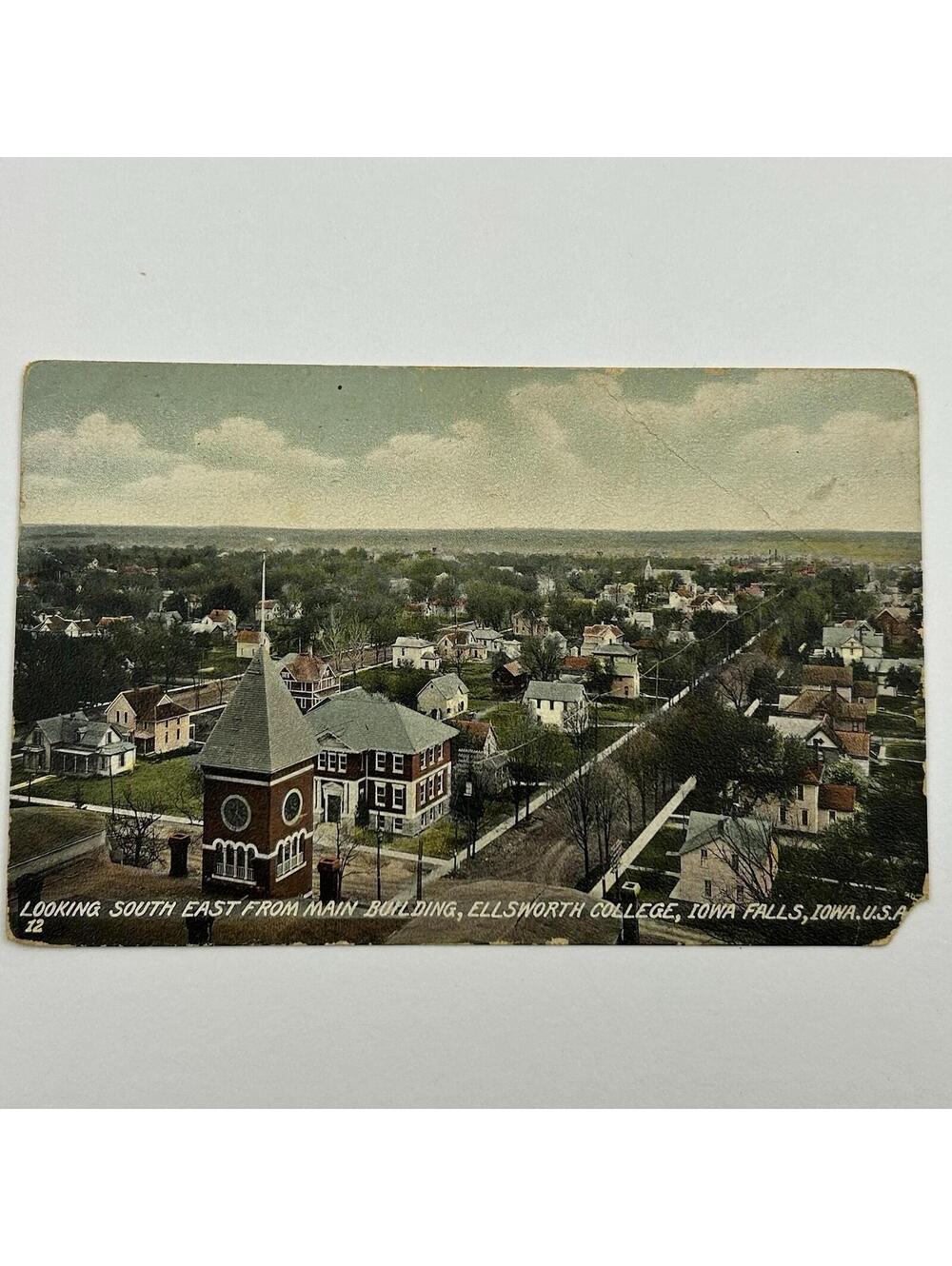 1908 Postcard Iowa Falls IA Ellsworth College Birds Eye View SE Old Main Tower - Picture 2 of 16